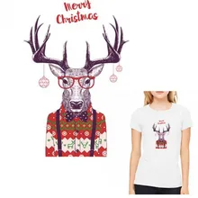 

Merry Christmas Deer Animal Iron On Patches For DIY Heat Transfer Clothes T-Shirt Thermal Stickers Decoration Printing