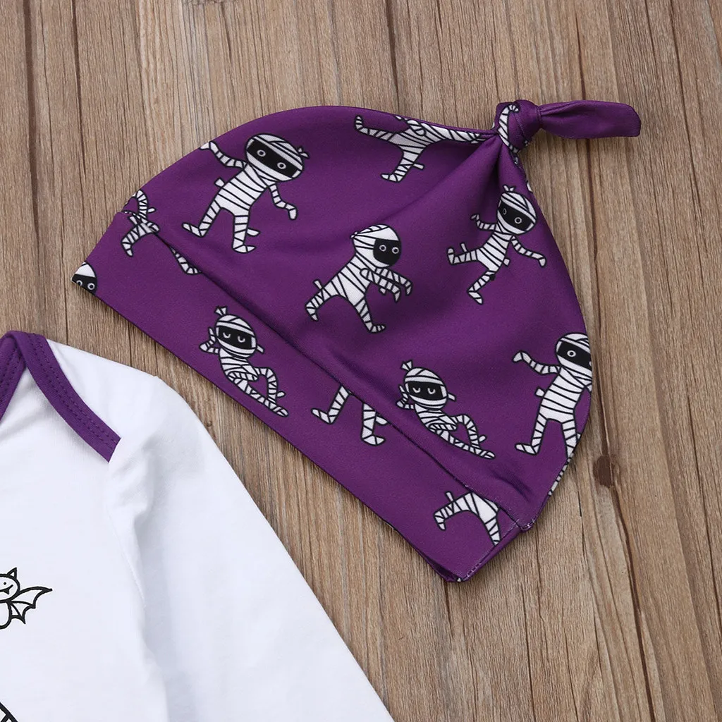 Festival-wear Clothes Newborn Infant Clothing set Baby Boy Girl Costume Halloween Print Romper Ghost Pumkin Mummy Pants Hat Set