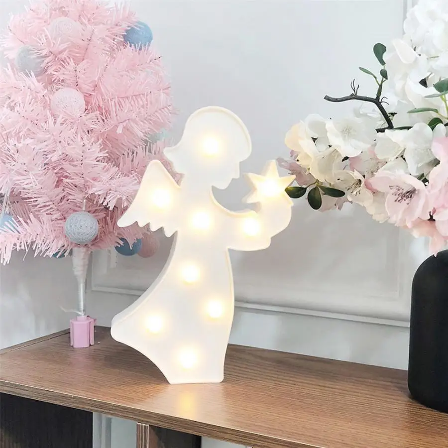 

LED Angel Fairy Shape Night Lamp Pleastic Deck Decoration Lamp For Home Children Bedroom Christmas New Year Gift