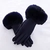 Fashion Women Winter Warm Suede Leather Touch Screen Glove Female Faux Rabit Fur Embroidery Plus velvet thick driving gloves H92 ► Photo 2/6