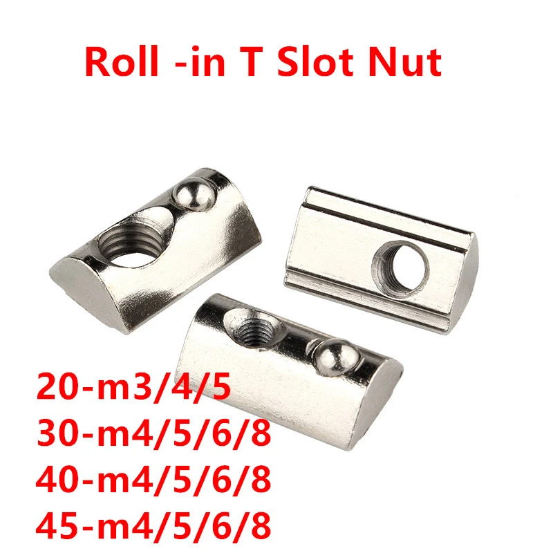M8 Half Round roll in T-nut for 4545 Series Aluminum Extrusion Profile Nickel-Plated Carbon Steel Nuts with Slot T-Slot Pack of 10 