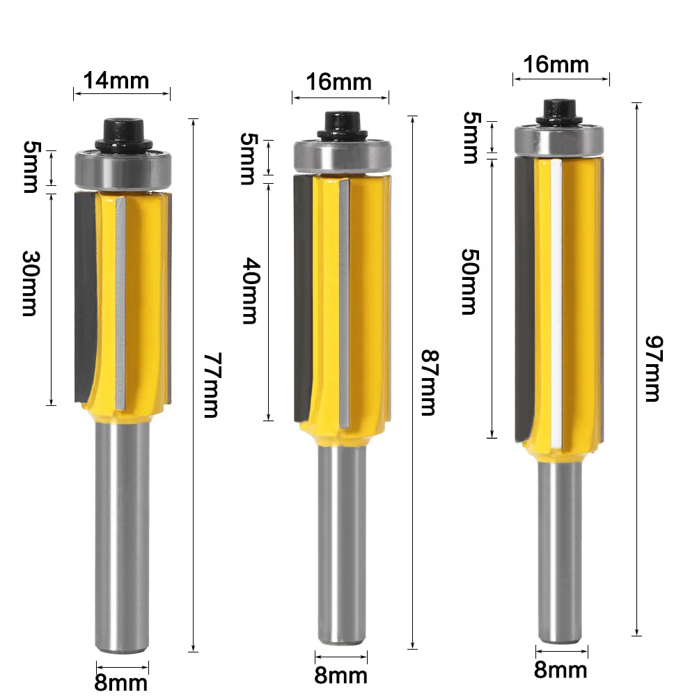 

YG8 8mm Shank Flush Trim Router Bit 4 Flutes Bits Milling Cutter Woodworking Industrial Grade Micro Grain Carbide Anti Kickback