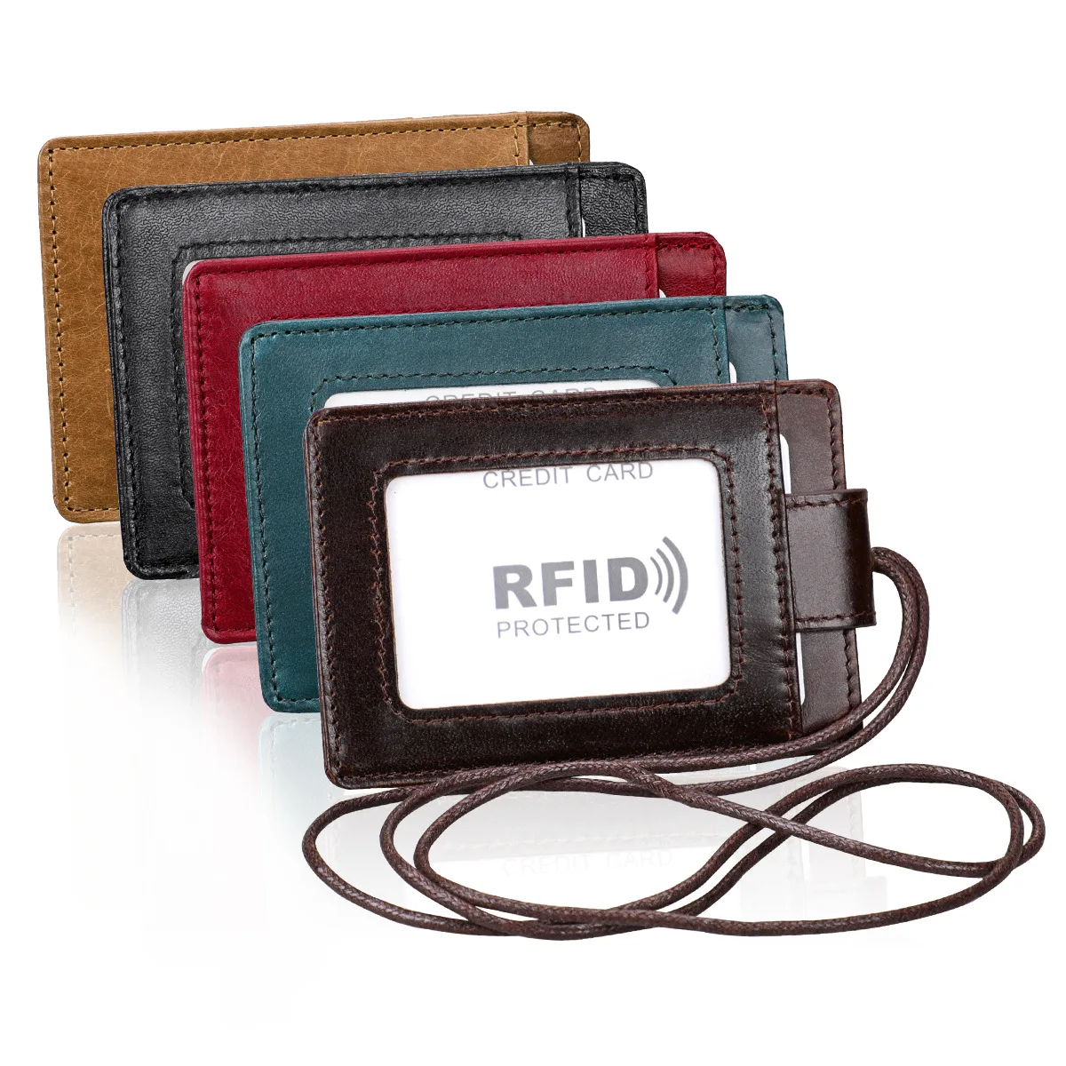 

HUGWISER RFID Leather Chest Card Listing Work Permit Leather Exhibition Card Children Public Transport Access Card Bag Unisex