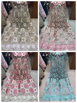 

5yards/lot high quality nigerian french lace beads embroidered tulle lace fabric for wedding dress,2019 African lace fabric