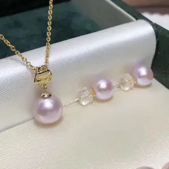 

Fine Jewelry 18K Yellow Gold Natural Fresh Water Pink Pearl 7-10mm Female's Jewelry Sets for Women FIne Jewelry Sets