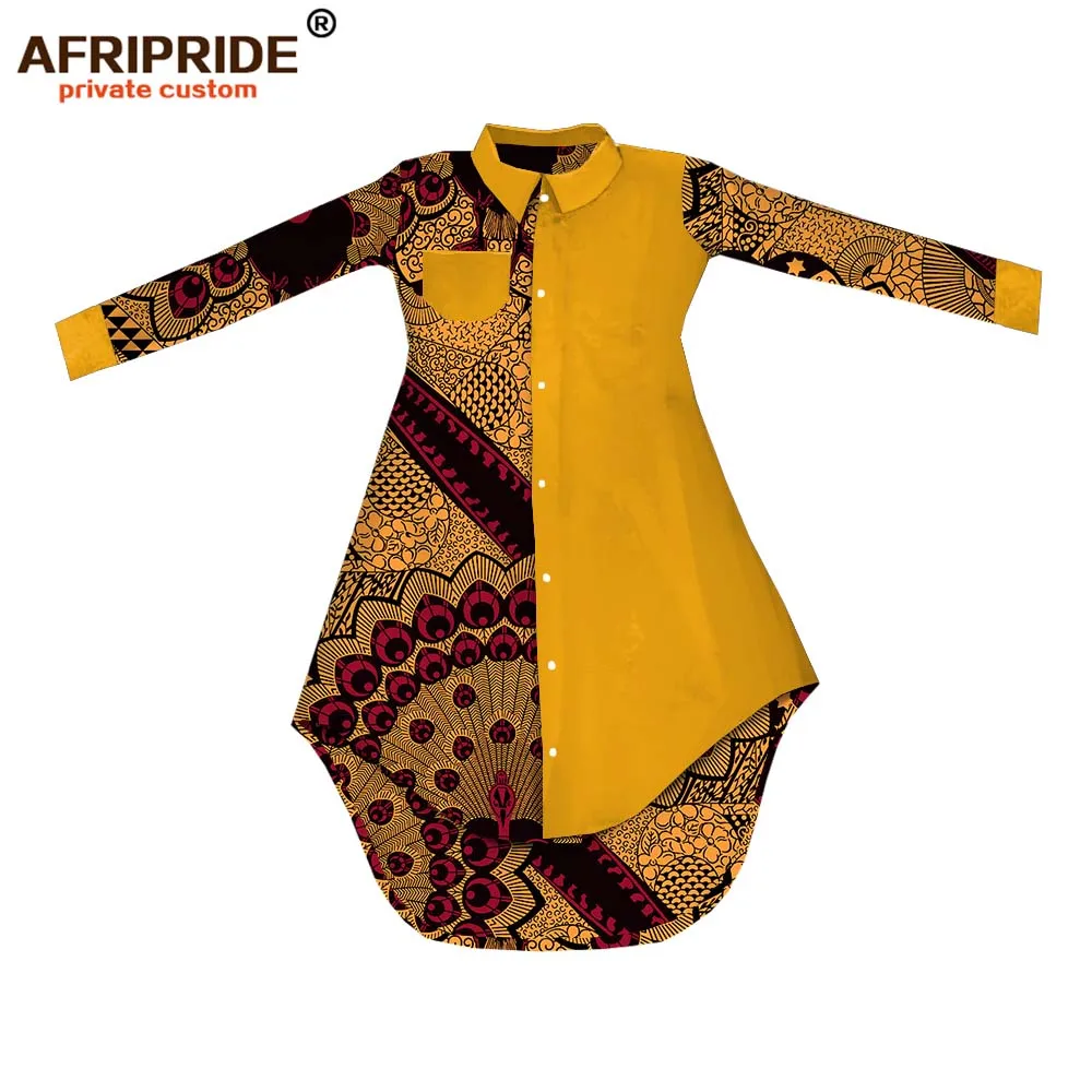 Весеннее платье в африканском стиле для женщин AFRIPRIDE, сделанное на заказ, однобортное женское Повседневное платье до середины икры с длинным рукавом, A1825094 - Цвет: 515-10