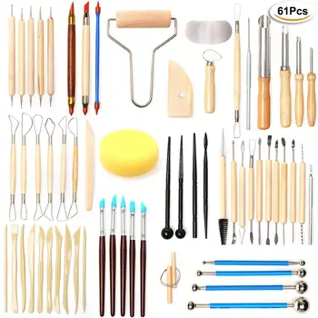 

yazi 61pcs DIY Art Fimo Modeling Polymer Ceramic Clay Tools Set Pottery & Ceramics Modeling Clay Tools Kit