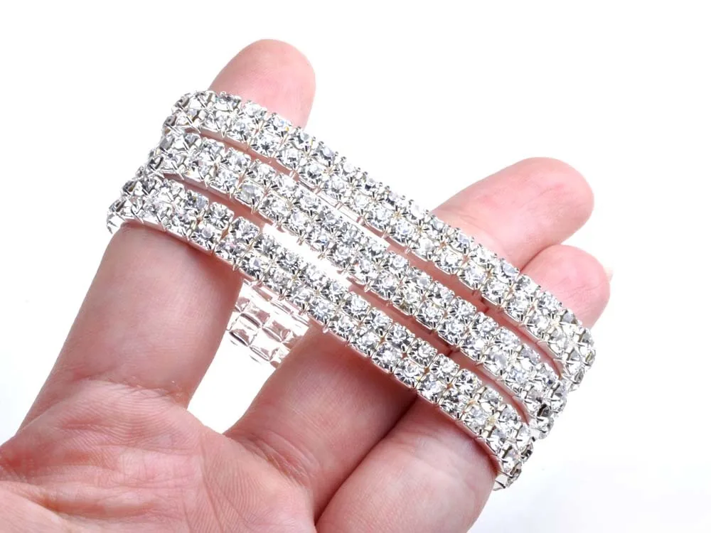 Imixlot Горячая Мода 4/5/8 со стразами в ряд Свадебные Браслет Bling Для женщин ювелирные изделия