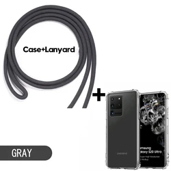 Transparent Soft Silicone Phone Case with Neck Strap Lanyard - S20 (Gray)