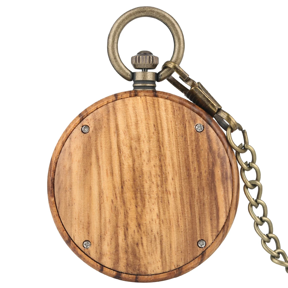 Solid Wooden Pocket Watch Men Simple Brown Dial with Luminous Pointers Necklace Clock Female Bronze Rough 2