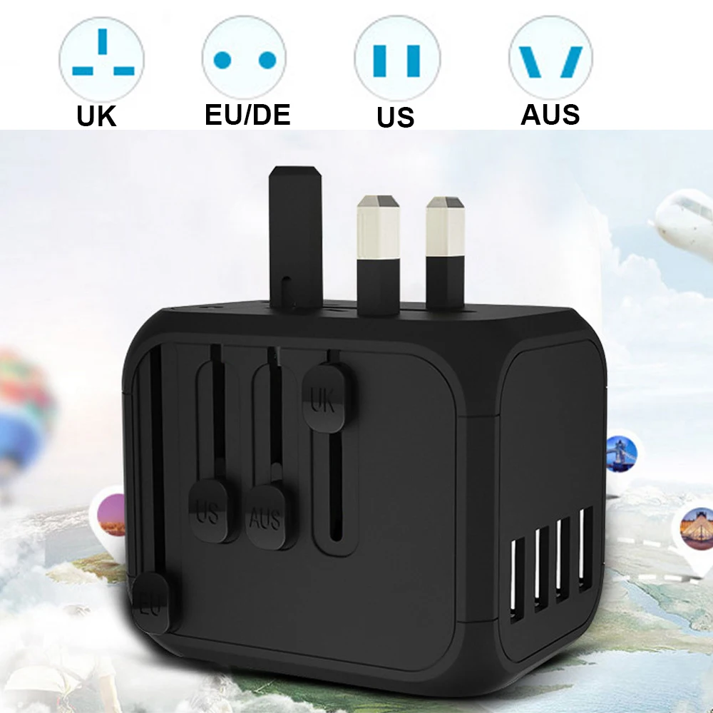 309A Universal-Reiseladegerät-Konvertierungsstecker 100-250 V 5 A Internationaler Schnellladegerät 4 USB-Anschlüsse Adapter_voghion.com