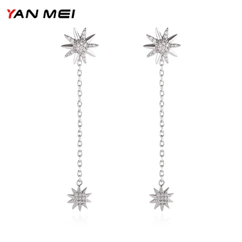 

YANMEI Crystal Sun Flower Dangle Earrings For Women Elegant Korea Fashion Earring Wedding Gifts Pendientes Jewelry YME9365