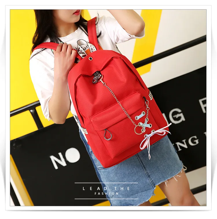 New Style Iron Hoop Canvas School Bag Women's Korean-style Harajuku Trend Backpack Solid Color Backpack Early High School School