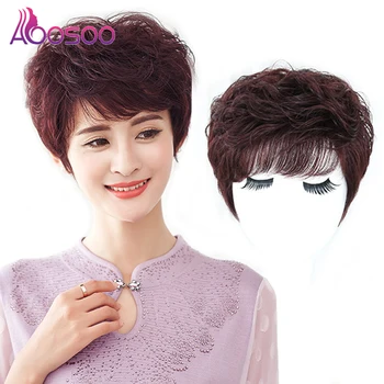 

Synthetic fiber heat resistant hair mother short high quality fluffy scarf natural color for middle-aged and elderly women's wig