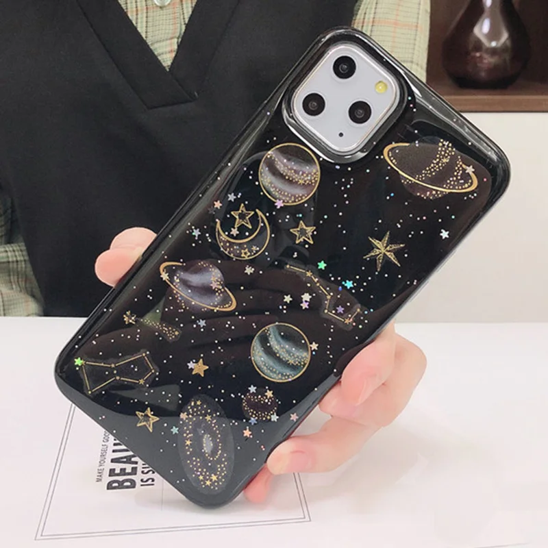 Epoxy Transparent Case For iPhone 11 Pro Max Cases Planet Star TPU Cover For iPhone XR 3