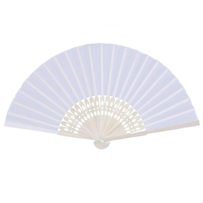 

24 pcs/lot White Folding Elegant Silk Hand Fan with Gift bag Wedding & Party 21cm