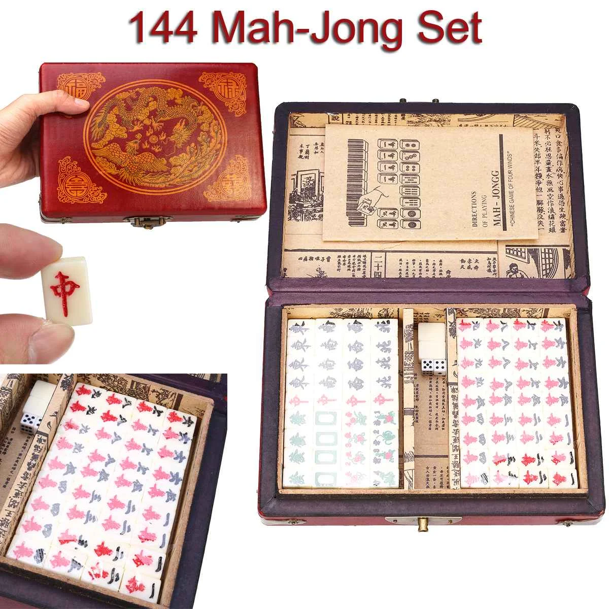 Новая 144 плитка Mah-Jong набор многоцветная портативная винтажная маджонг редкая китайская игра с бамбуковой коробкой