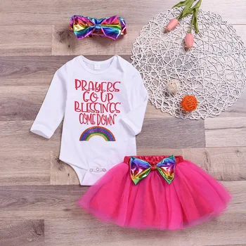 

2020 newest autumn long sleeve letter tops bodysuits bow solid mesh skirts toddler kids baby girls clothing sets 2pcs 0-24M