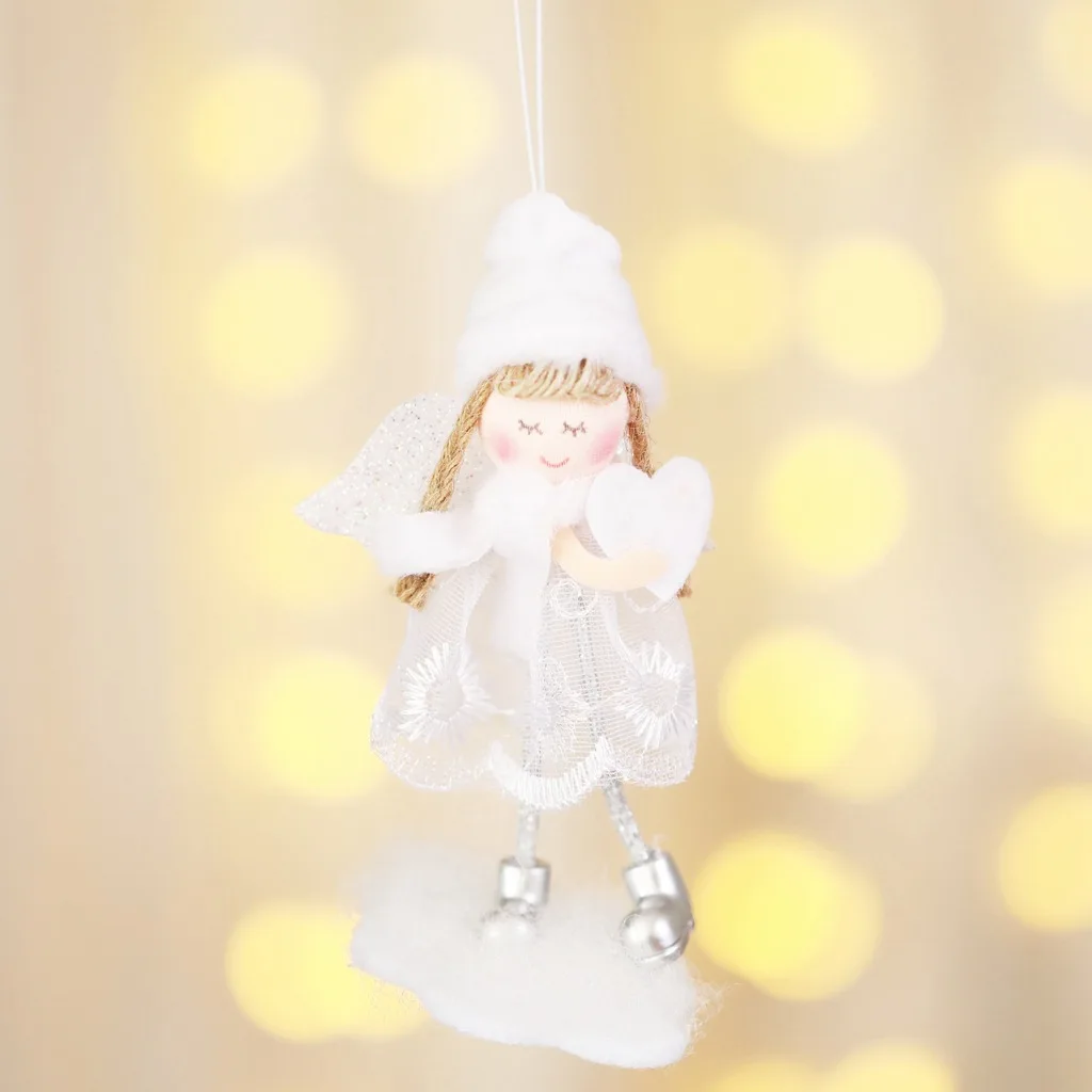 Милая Белая Кружевная юбка, кукла ангела с крыльями, Рождественское дерево, украшения для дома, Рождество, счастливый год, вечерние украшения, navidad2019 - Цвет: shy