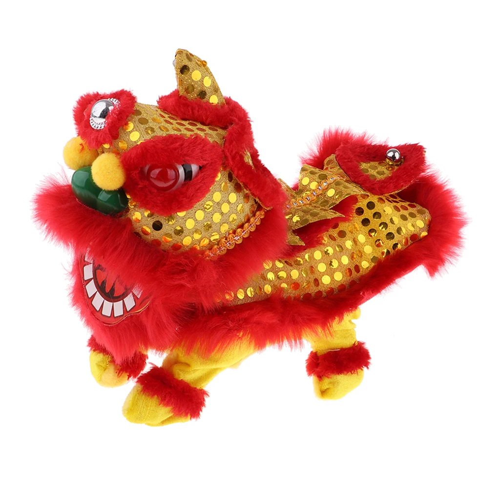 Chinese Electric Plush Walking Sound Lion Doll Home Decor Children Toy Red