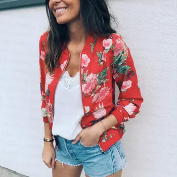 

Fashion Women Casual Floral Printed Jacket Long Sleeve Zipper Blazer Suit Outwear Slim Coat