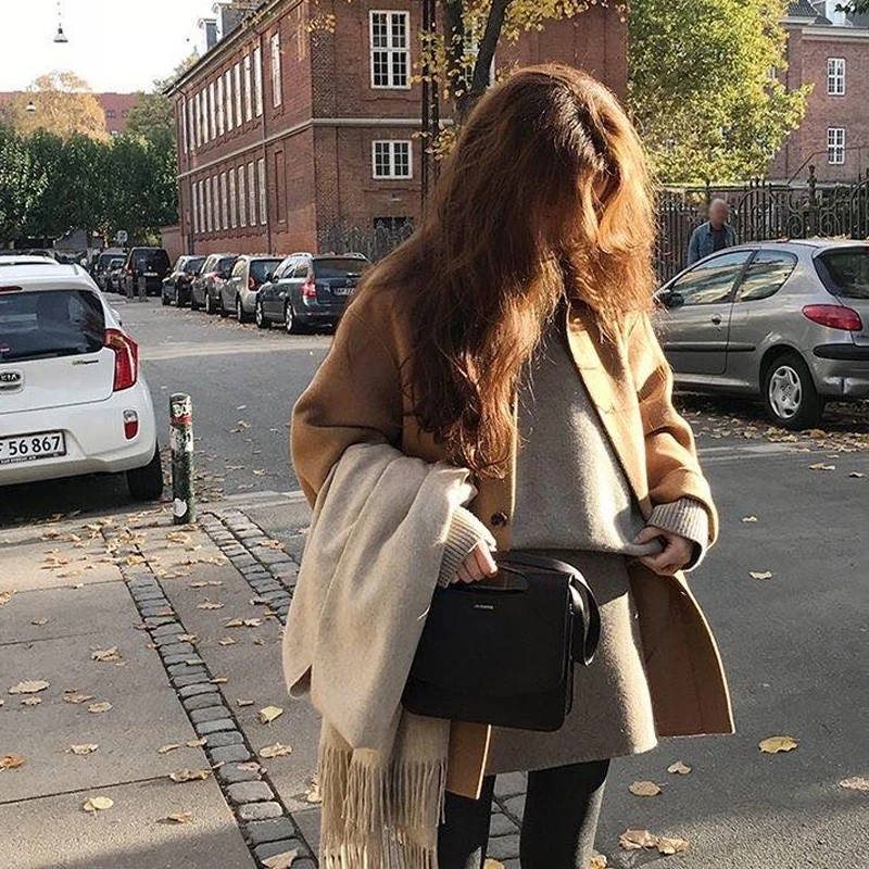 Lucyever Autumn Women Wool Coat Long Sleeve Single Breasted Fashion Turn Down Female Blends Causal Loose Winter Outwear 2020