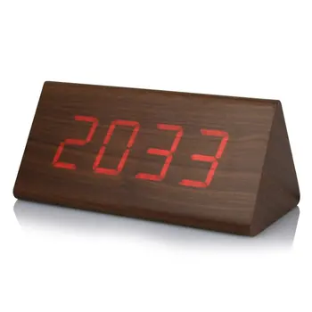 

Triangle Led Wood Clock Fashion Creative Alarm Clock Temperature Multi-Group Alarm Electronic Mute Seat Sound Control