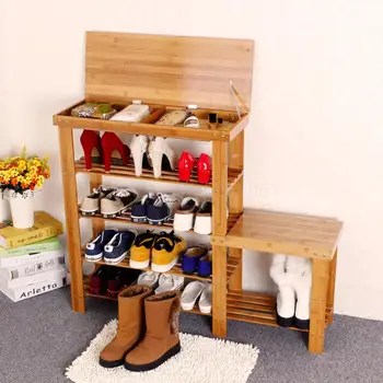 

Bamboo shoe cabinet flip storage can sit shoes bench simple shoe rack garden door stool