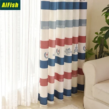 

Mediterranean Striped Curtains Embroidery Children's Boys Bedroom Curtains Living Room Window Blackout Curtains Cortina TM067-4