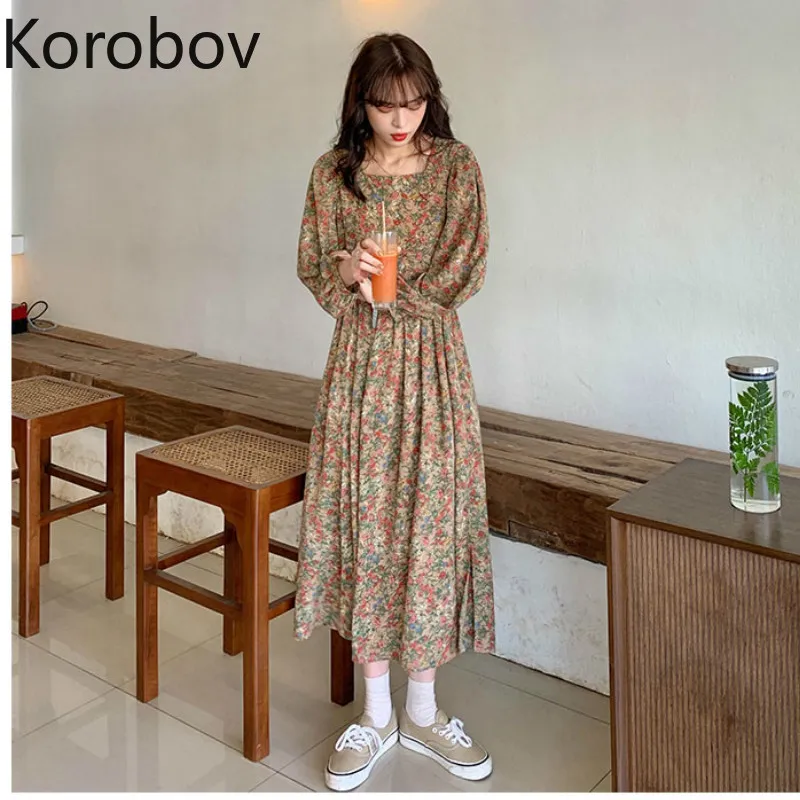 Женское шифоновое платье Korobov винтажное с цветочным принтом и длинными рукавами