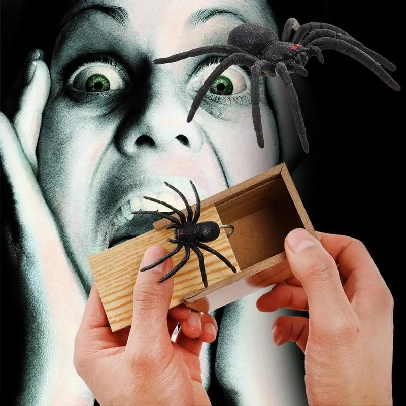 Детская игрушка паук деревянный Розыгрыш офис пугать игрушка коробка кляп Рождественский подарок паук мышь геккон