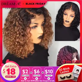 1b 99j Burgundy Red Ombre Short Human Hair Wigs Pre Plucked Curly