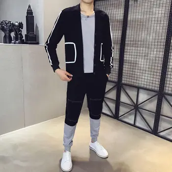 

Tracksuit Men Set Spirit Men Fake Two-piece Long Sleeve Cardigan Suit Men's Autumn Leisure Sports Two-piece Trainingspak Heren