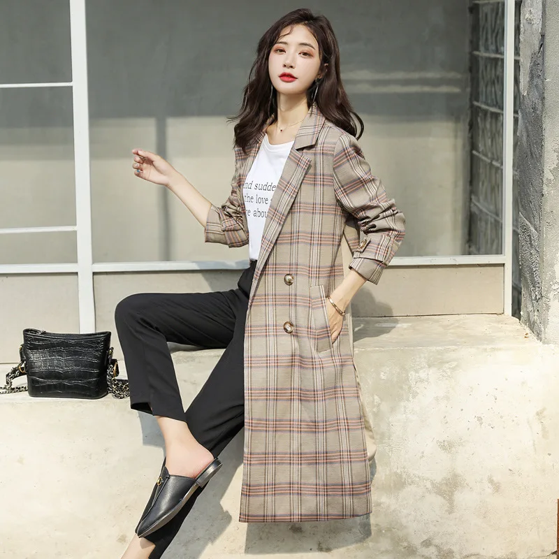 

WOMEN'S Coat 2019 Autumn New Style Korean-style Fashion Casual Versatile Pattern Joint Mid-length Double Breasted Trench Coat