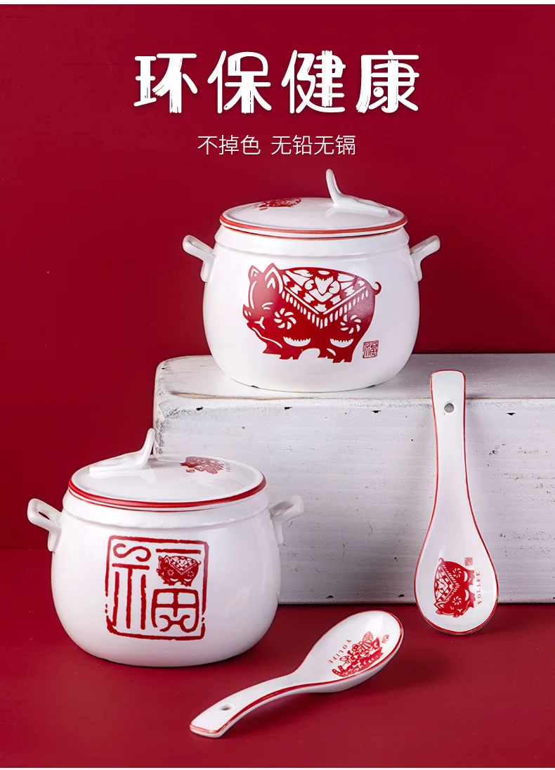 Керамический горшок для тушения Tureen с крышкой тоник суповая чаша мультяшная чашка женьшень кубилоза чаша водонепроницаемый тушью отель китайский стиль медленно