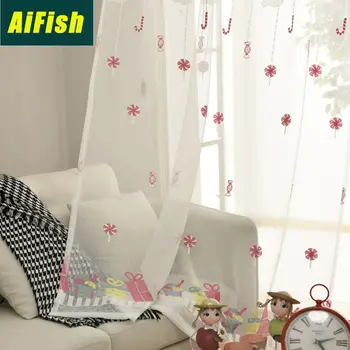 

Window Screen Embroidery Cartoon Candy Gift Curtain Pink Screen Girl Bedroom Den Living Room Balcony Applicable M094T4