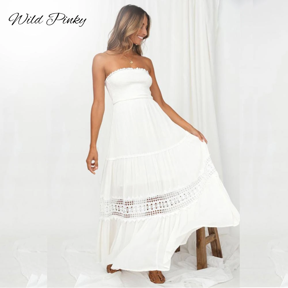 white strapless beach dress