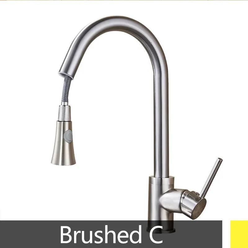 chrome brushed orb Pull Out Kitchen Faucet Silver Single Handle Nickel Kitchen Tap Single Hole Handle Swivel Sprayer Water Mixer - Цвет: brushed nickel-2