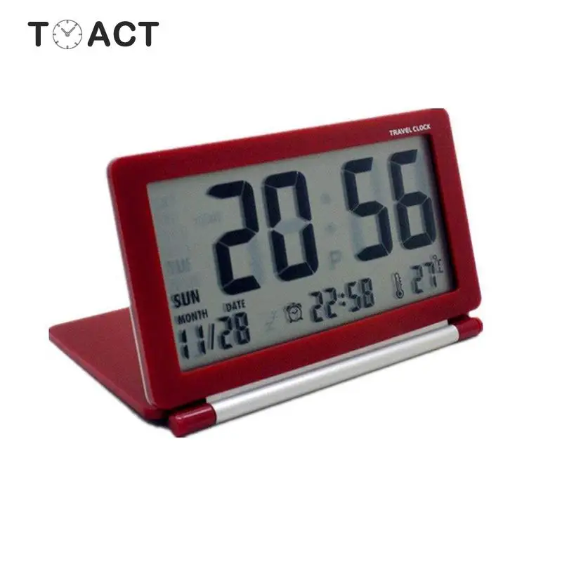  Travel Clock LED Digital Alarm Clocks Multifunction Silent Electronic LCD Large Screen Folding Desk