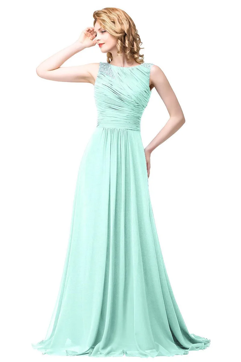 Mint green Новое поступление, элегантное вечернее платье трапециевидной формы, длинное с бисером Королевского синего цвета Вечерние платья с аппликацией и драпировкой Robe De Soiree Longo - Цвет: Mint green