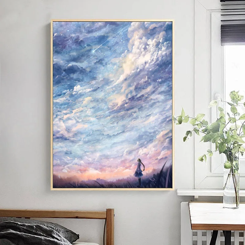 

DIY Cartoon anime looking up at the sky Diamond Embroidery,Round Diamond Full Diamond painting cross stitch,needlework