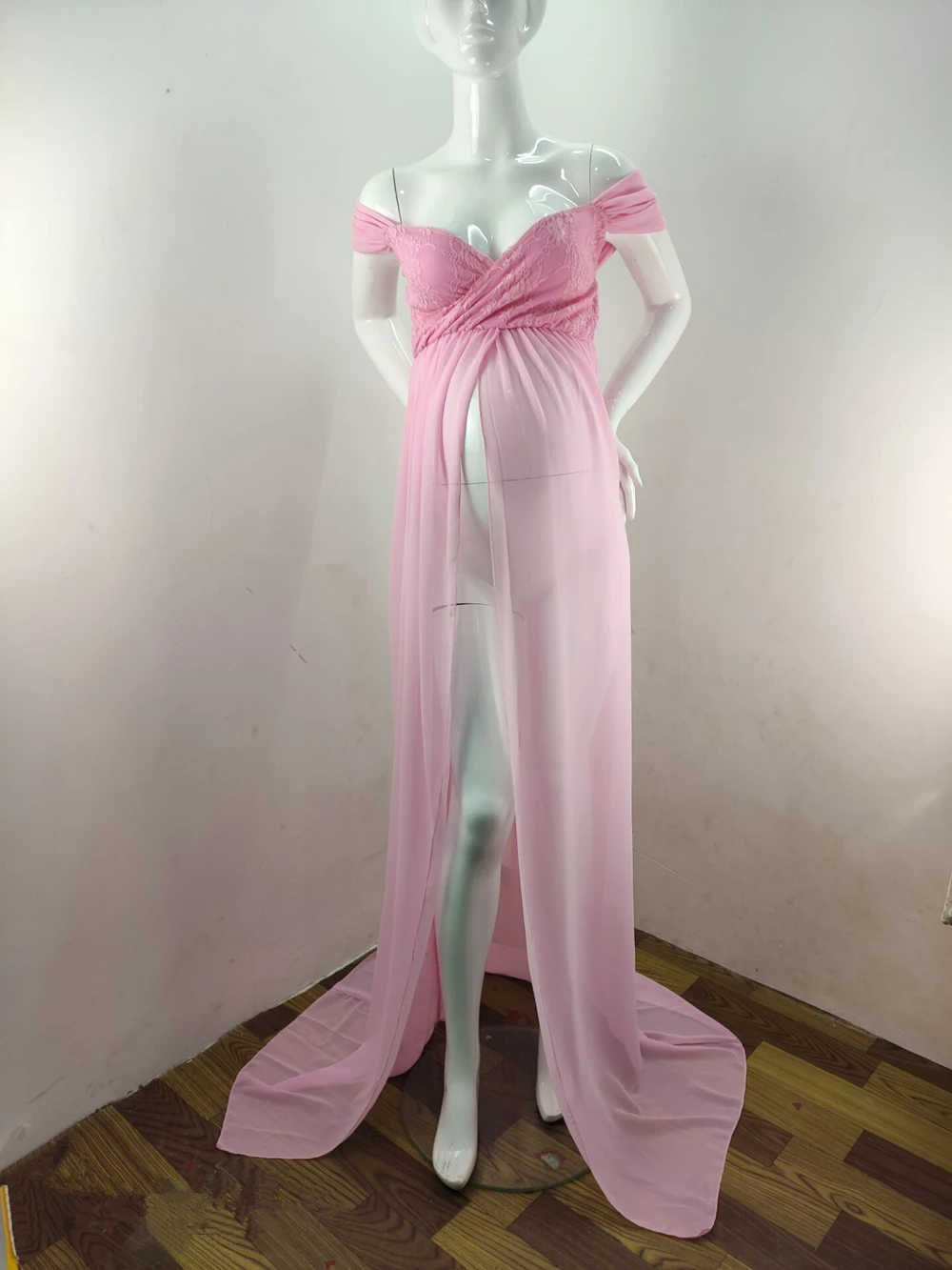 Shoulderless Maternity Dress For Photography Sexy Front Split Pregnancy Dresses For Women Maxi Maternity Gown Photo Shoots Props (11)