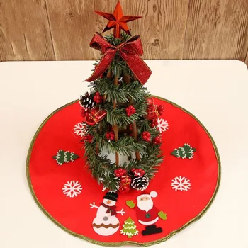 

1pc Lovely Red Non-Woven Christmas Tree Skirt Aprons Golden Edge Santa and Snowman Decoration For Home Xmas Tree Skirt New Year