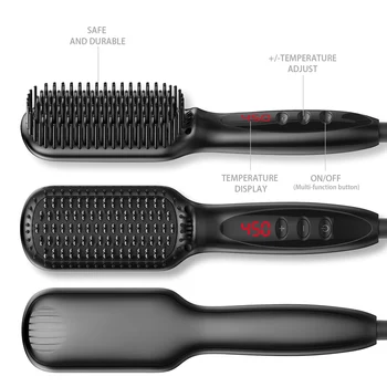 

3 in 1 Hair Straightening Brush quick Beard Hair Straightener Irons Comb Salon Fast Heat Hair Styling Tools