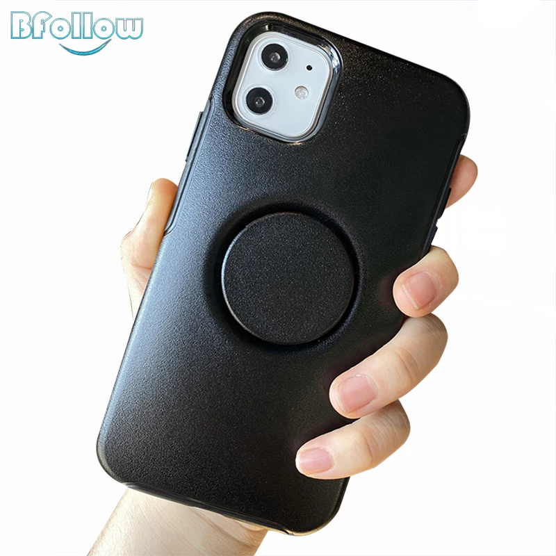 

BFOLLOW Luxury Airbag Case for iPhone 7 8 Plus X XR XS Max 11 Pro Max Hard PC Shockproof Cover Black With Back Stand