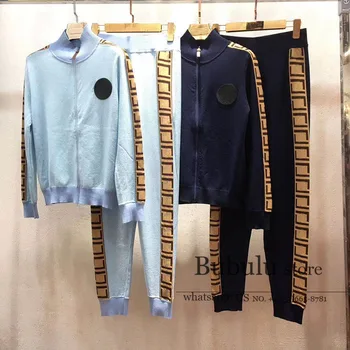 

luxury designer fall clothes 2 piece outfits for women pants and knitted sweater top letter jacquard two piece set women sets