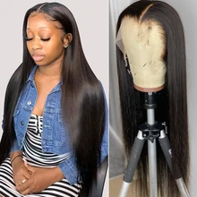 Straight Lace Front Wig 13x4 HD Transparent Lace Frontal Wig Pre Plucked With Baby Hair Peruvian 4x4 Closure Wig Human Hair Wigs