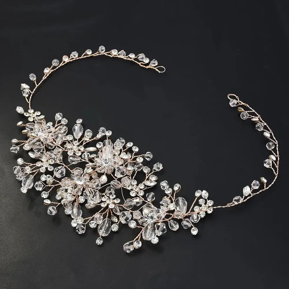 

Rose Gold Silver Beaded Flower Bridal Tiaras Crowns Brides Hairbands Headbands Wedding Hair accessories Prom Jewelry Gifts