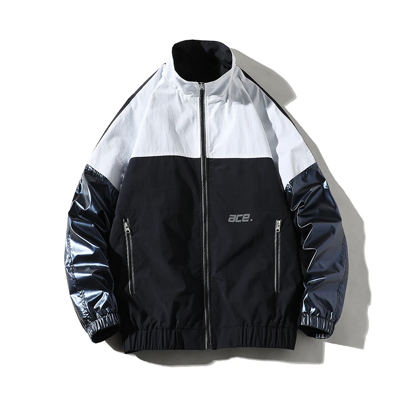 

Spring Jacket Men's Fashion Hit Color Casual Stand Collar Jackets Mens Streetwear Wild Loose Hip Hop Bomber Jacket Men M-5XL