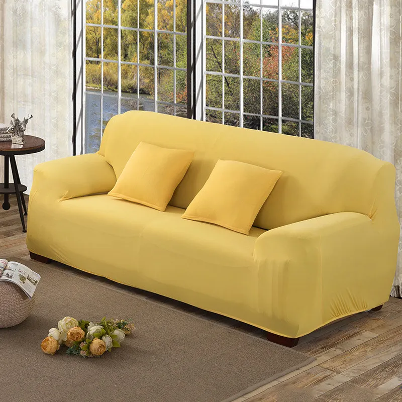 solid color Sofa Cover Set Couch Cover Elastic Corner Sofa Covers for Living Room Stretch L Shaped Chaise Longue Slipcover - Цвет: yellow